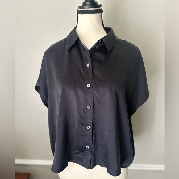 Cynthia Rowley Tops - CYNTHIA Rowley 100% Silk Black Button Down Shirt Blouse Large